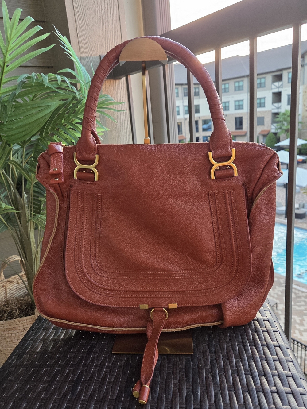 Chloe Leather Tote Handbag in Burnt Orange
